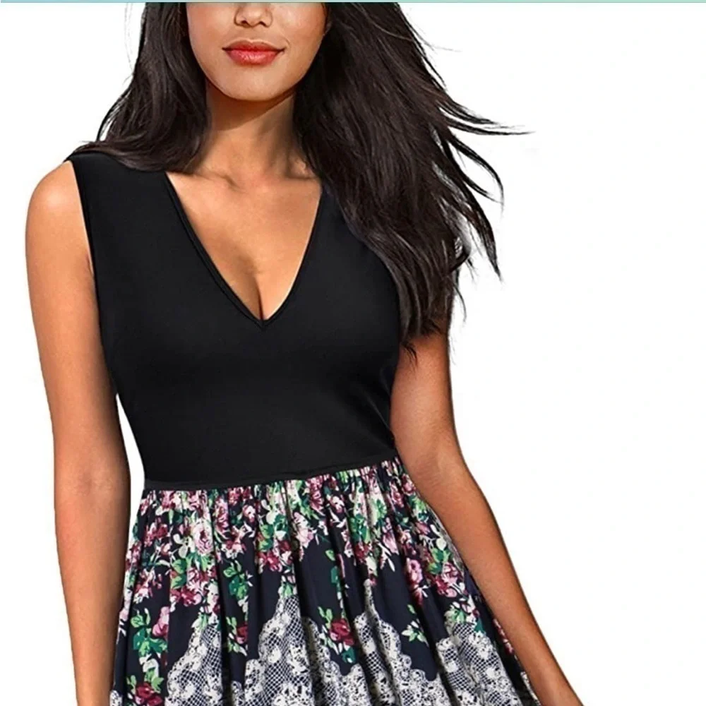 Women's Flower Floral Print Dresses Cocktail Party Dress size small stretchy - Picture 2 of 9